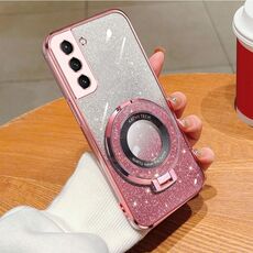 Per Samsung Galaxy S22+ 5G Custodia per telefono in TPU con supporto rotondo glitterato sfumato placcato (rosa)