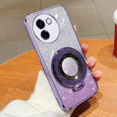 Custodia per telefono in TPU con supporto rotondo con glitter sfumato placcato per vivo Y200i / T3X 5G (viola)
