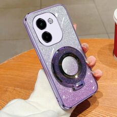Per vivo Y200 5G Custodia per telefono in TPU con supporto rotondo glitterato sfumato placcato (viola)