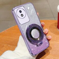 Per vivo Y02 / Y11 2023 Custodia per telefono in TPU con supporto rotondo glitterato sfumato placcato (viola)