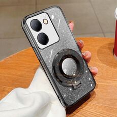 Custodia per telefono in TPU con supporto rotondo con glitter sfumato placcato per vivo Y78 / Y36 5G (nero)