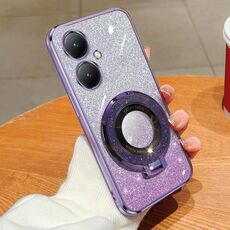 Per vivo Y35+ / Y27 4G Custodia per telefono in TPU con supporto rotondo glitterato sfumato placcato (viola)
