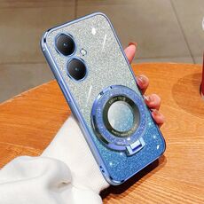 Per vivo Y35+ / Y27 4G Custodia per telefono in TPU con supporto rotondo glitterato sfumato placcato (blu Sierra)