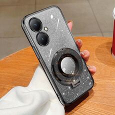 Per vivo Y35+ / Y27 4G Custodia per telefono in TPU con supporto rotondo glitterato sfumato placcato (nero)