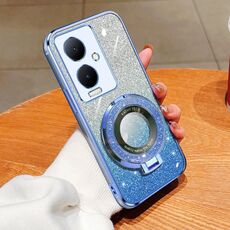 Per vivo Y78+ Custodia per telefono in TPU con supporto rotondo glitterato sfumato placcato (blu Sierra)