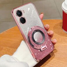 Per vivo Y16 Custodia per telefono in TPU con supporto rotondo glitterato sfumato placcato (rosa)