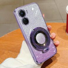 Per vivo Y16 Custodia per telefono in TPU con supporto rotondo glitterato sfumato placcato (viola)
