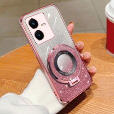 Per vivo Y22 / Y22s Custodia per telefono in TPU con supporto rotondo glitterato sfumato placcato (rosa)