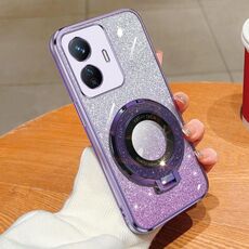 Per vivo Y77e Custodia per telefono in TPU con supporto rotondo glitterato sfumato placcato (viola)