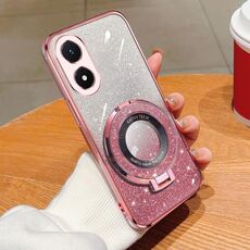Custodia per telefono in TPU con supporto rotondo con glitter sfumato placcato per vivo Y02s (rosa)
