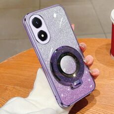 Per vivo Y02s Custodia per telefono in TPU con supporto rotondo glitterato sfumato placcato (viola)
