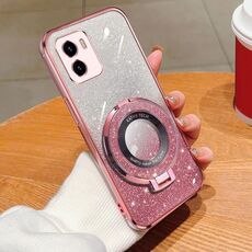 Per vivo Y10 / Y15s 2021 Custodia per telefono in TPU con supporto rotondo glitterato sfumato placcato (rosa)