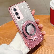 Per vivo Y76s Custodia per telefono in TPU con supporto rotondo glitterato sfumato placcato (rosa)