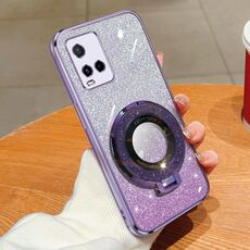 Per vivo Y21 / Y21s Custodia per telefono in TPU con supporto rotondo glitterato sfumato placcato (viola)