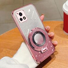 Per vivo Y52s / Y31s 5G Custodia per telefono in TPU con supporto rotondo glitterato sfumato placcato (rosa)