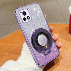 Per vivo Y52s / Y31s 5G Custodia per telefono in TPU con supporto rotondo glitterato sfumato placcato (viola)