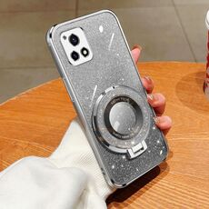 Per vivo Y52s / Y31s 5G Custodia per telefono in TPU con supporto rotondo glitterato sfumato placcato (argento)
