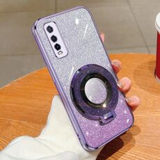 Per vivo Y70s / T70T Custodia per telefono in TPU con supporto rotondo glitterato sfumato placcato (viola)