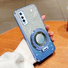 Custodia per telefono in TPU con supporto rotondo con glitter sfumato placcato per vivo Y70s / T70T (Sierra Blue)