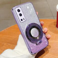 Per vivo Y72 5G / iQOO Z3 5G Custodia per telefono in TPU con supporto rotondo glitterato sfumato placcato (viola)