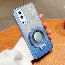 Per vivo Y72 5G / iQOO Z3 5G Custodia per telefono in TPU con supporto rotondo glitterato sfumato placcato (blu Sierra)