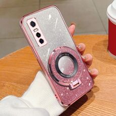 Per vivo Y73s / S7e 5G Custodia per telefono in TPU con supporto rotondo glitterato sfumato placcato (rosa)