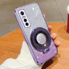 Per vivo Y73s / S7e 5G Custodia per telefono in TPU con supporto rotondo glitterato sfumato placcato (viola)