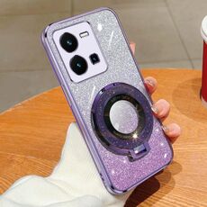 Per vivo Y35 Global 2022 Custodia per telefono in TPU con supporto rotondo glitterato sfumato placcato (viola)