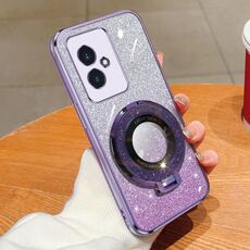 Custodia per telefono in TPU con supporto rotondo glitterato sfumato placcato per Honor 100 (viola)