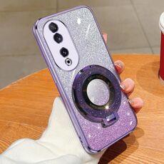 Custodia per telefono in TPU con supporto rotondo glitterato sfumato placcato per Honor 90 (viola)