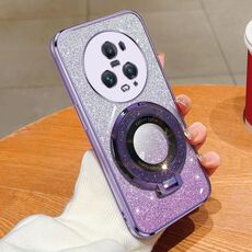 Custodia per telefono in TPU con supporto rotondo glitterato sfumato placcato per Honor Magic5 Pro (viola)