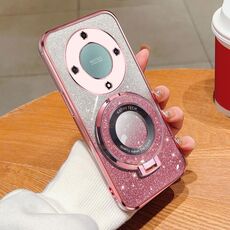 Per Honor X9a / X40 Custodia per telefono in TPU con supporto rotondo glitterato sfumato placcato (rosa)