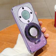Per Honor X9a / X40 Custodia per telefono in TPU con supporto rotondo glitterato sfumato placcato (viola)