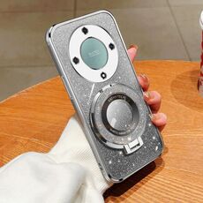 Per Honor X9a / X40 Custodia per telefono in TPU con supporto rotondo glitterato sfumato placcato (argento)