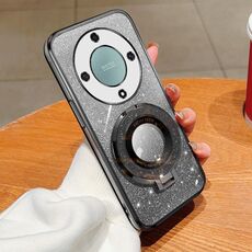 Per Honor X9a / X40 Custodia per telefono in TPU con supporto rotondo glitterato sfumato placcato (nero)