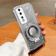 Per Honor 80 GT placcato sfumato glitter rotondo supporto TPU custodia per telefono (argento)