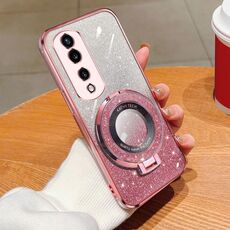 Per Honor 70 Pro Custodia per telefono in TPU con supporto rotondo glitterato sfumato placcato (rosa)