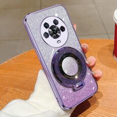 Custodia per telefono in TPU con supporto rotondo glitterato sfumato per Honor Magic4 (viola)