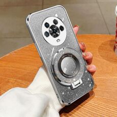 Custodia per telefono in TPU con supporto rotondo glitterato sfumato placcato per Honor Magic4 (argento)