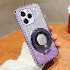 Per Honor 60 SE Custodia per telefono in TPU con supporto rotondo glitterato sfumato placcato (viola)
