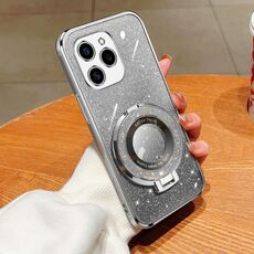 Per Honor 60 SE Custodia per telefono in TPU con supporto rotondo glitterato sfumato placcato (argento)