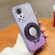 Custodia per telefono in TPU con supporto rotondo glitterato sfumato placcato per Honor 50 (viola)