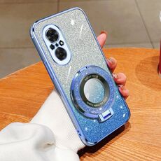 Custodia per telefono in TPU con supporto rotondo glitterato sfumato placcato per Honor 50 SE (blu Sierra)