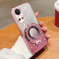 Custodia per telefono in TPU con supporto rotondo glitterato sfumato placcato per Honor Play 30 Plus (rosa)