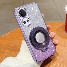 Custodia per telefono in TPU con supporto rotondo glitterato sfumato placcato per Honor Play 30 Plus (viola)