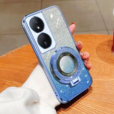 Custodia per telefono in TPU con supporto rotondo glitterato sfumato placcato per Honor Play 50 Plus (blu Sierra)