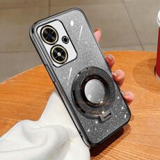 Custodia per telefono in TPU con supporto rotondo glitterato sfumato placcato per Honor Play 50 (nero)