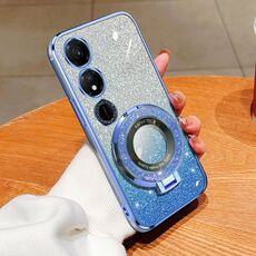 Custodia per telefono in TPU con supporto rotondo glitterato sfumato placcato per Honor Play 40 (blu Sierra)