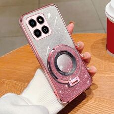 Per Honor X8 5G / Play 30M placcato gradiente glitter rotondo supporto TPU custodia per telefono (rosa)