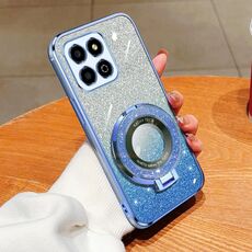 Custodia per telefono in TPU con supporto rotondo sfumato glitterato placcato 30M per Honor X8 5G / Play (Sierra Blue)